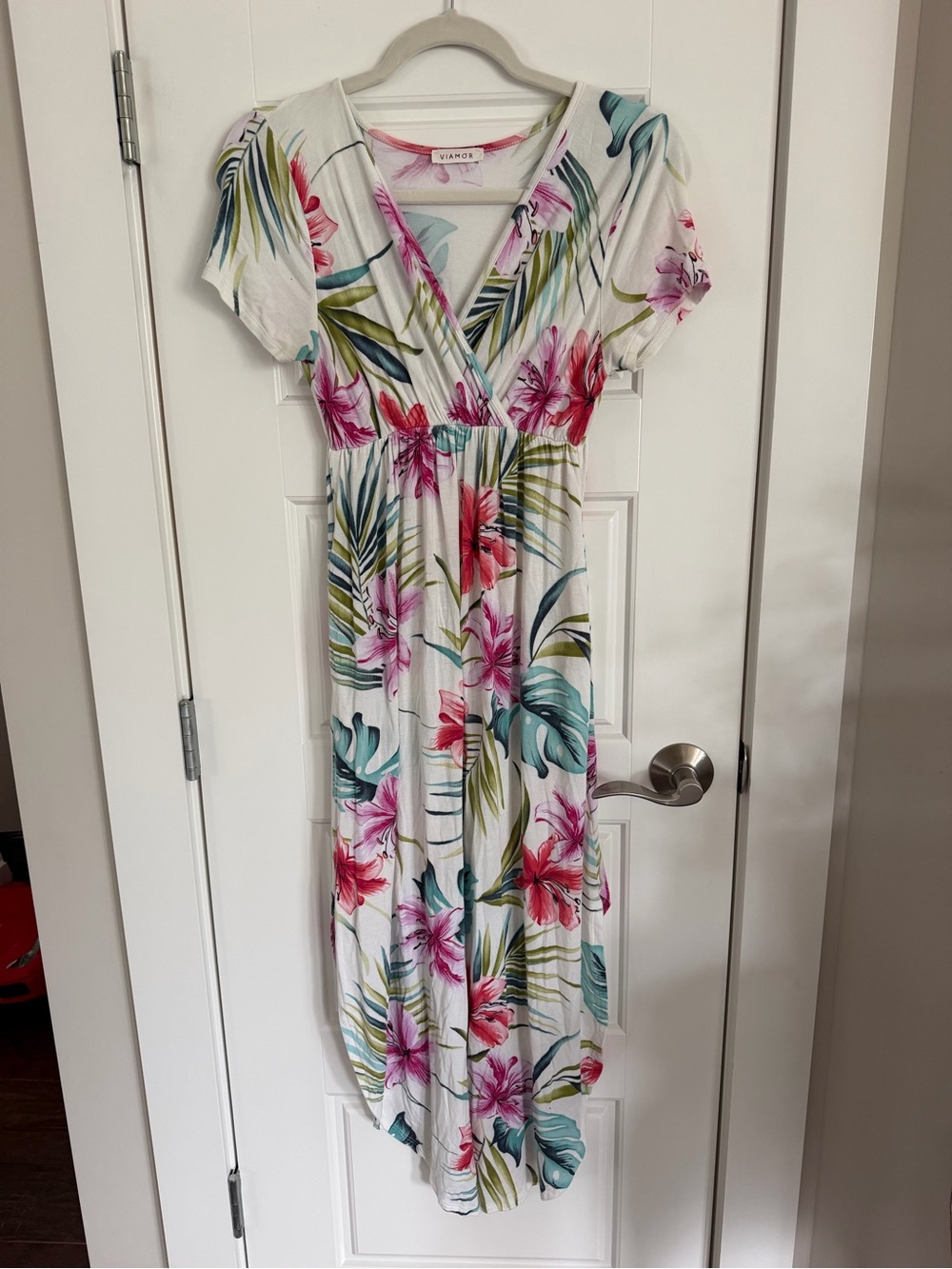Liahon Floral Wrap Maxi Dress - White with Pink & Teal Floral Print